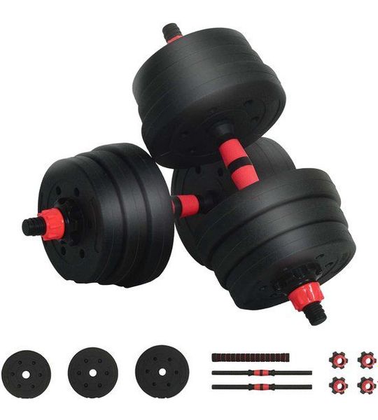 vidaXL - 2-in-1 - Dumbbell - Barbell - Set - 30kg - Zwart - en - Rood