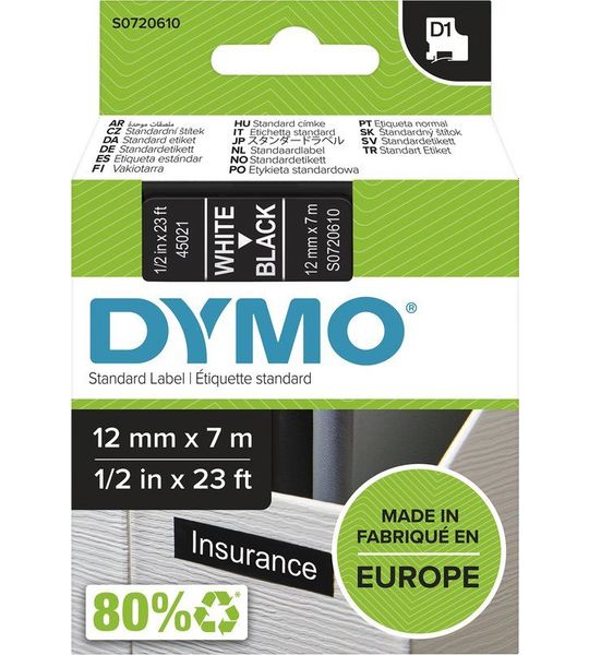 DYMO D1 Tape Wit-Zwart (12 mm x 7 m)
