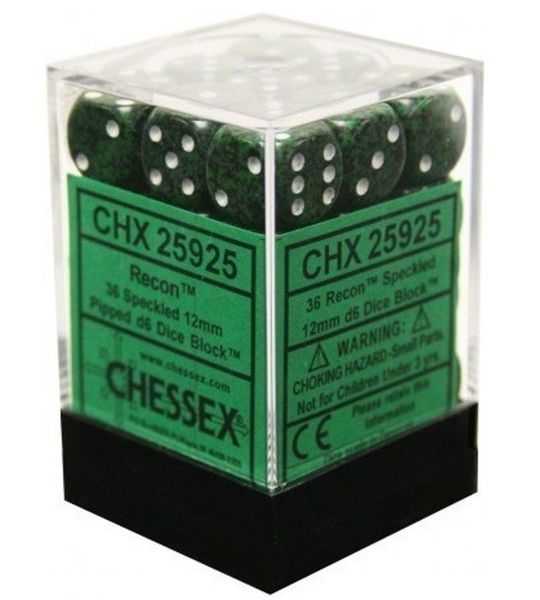 Chessex Recon Gespikkeld D6 12mm Dobbelsteen Set (36 stuks)