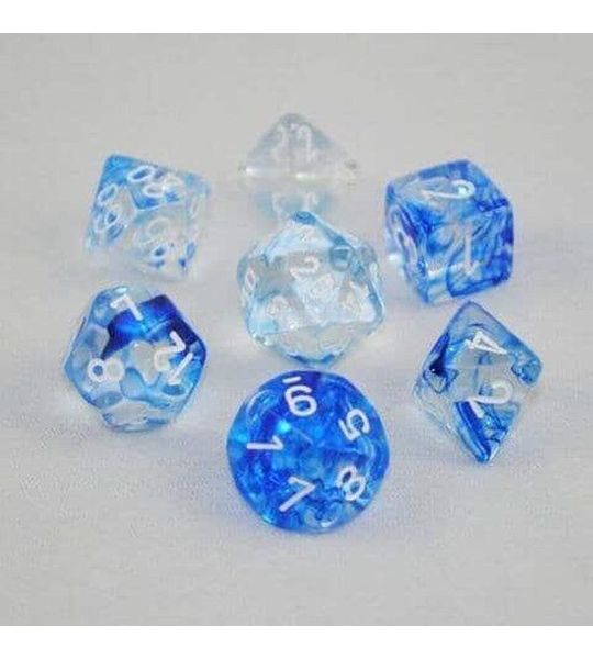 Polydice 7 Dobbelstenenset Nebula Donker Blauw met Wit