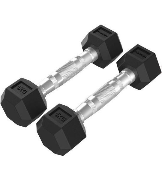 Tunturi Platinum Hexa Dumbbell Set - Rubber - 2x 1kg - Zwart