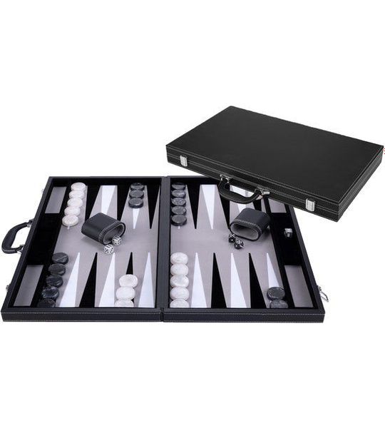 Longfield Games Backgammon 21 inch - grijs/zwart/wit - ingelegd vilt