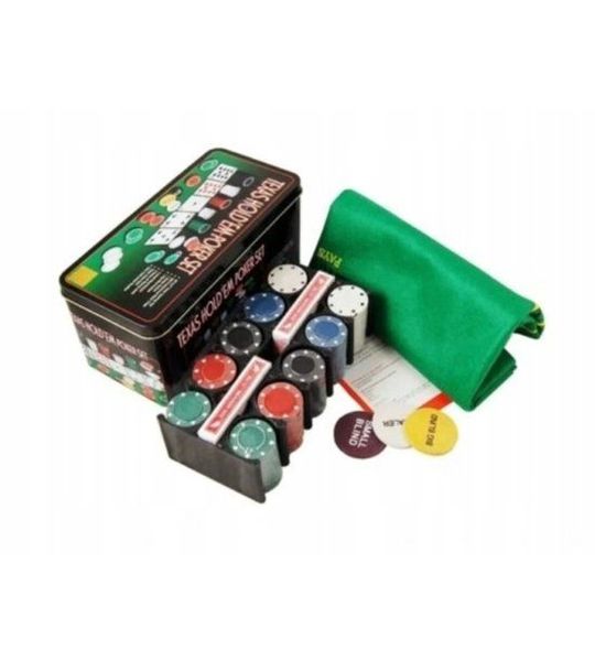 Pokerset 200 Chips, Kaarten, Mat, Metalen Koffer