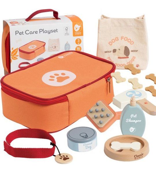 Classic World World Houten Dieren Verzorgen Speelset in Tas, 16dlg.