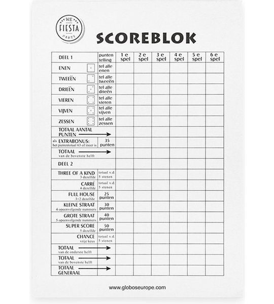 Scoreblok Yahtzee klein (250 vel)