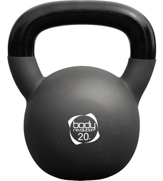 20kg kettlebell zwart met ergonomisch handvat en platte basis