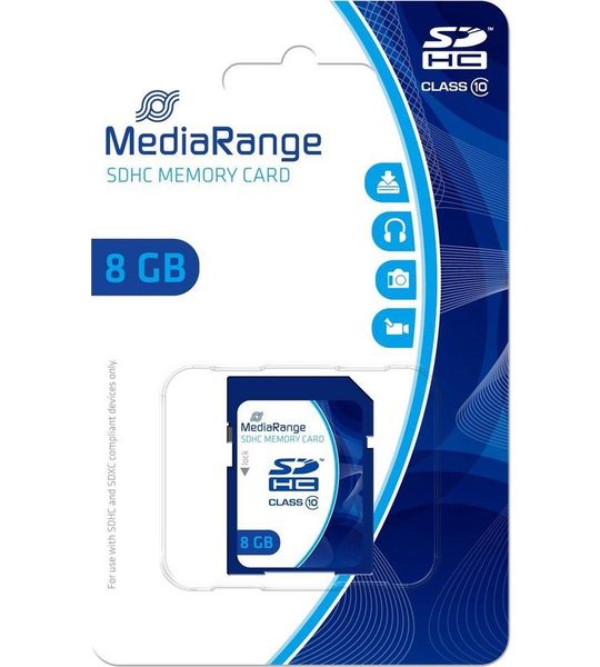 MediaRange SDHC memory card, Class 10, 8GB blauw