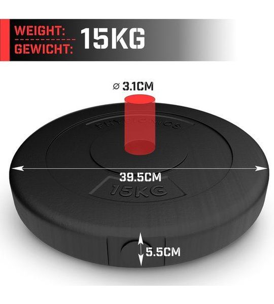 Physionics - Halterschijven - Gewichtsschijven - 2 x 15KG - 30MM