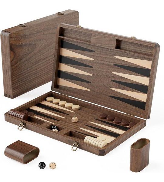 White-Label® Backgammon Koffer – Lederen Bordspel – Reisspel - Bruin