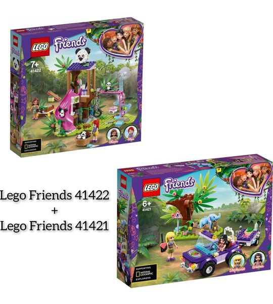 Lego FRIENDS Pakket //  LEGO Friends Panda Jungle Boomhut - 41422 + LEGO Friends Reddingsbasis Babyolifant in Jungle - 41421