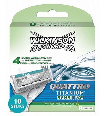 10x8mes Wilkinson Sword Quattro Titanium Sensitive Scheermesjes Voordeelverpakking