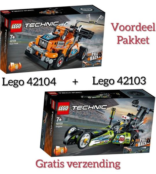 LEGO  pakket / LEGO Technic Dragster - 42103 + LEGO Technic Racetruck - 42104