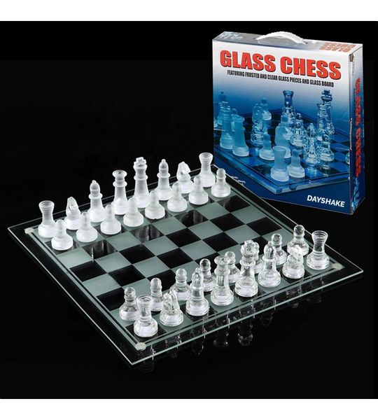 Dayshake Schaakspel Glas - Glazen Schaakbord met Schaakstukken - Luxe Schaakset