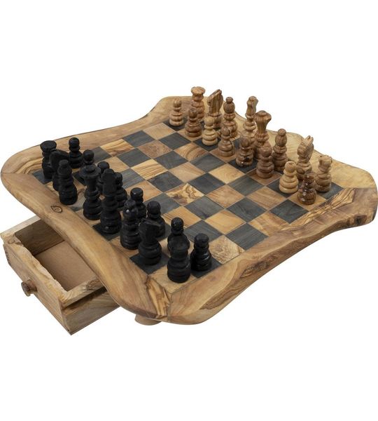 Schaakset Olijfolie & Honing met laden - Schaakspel - Schaakstukken - Schaakbord - Schaken - Bordspel - Handgemaakt - Hout - Zwart - Volwassenen & Kinderen