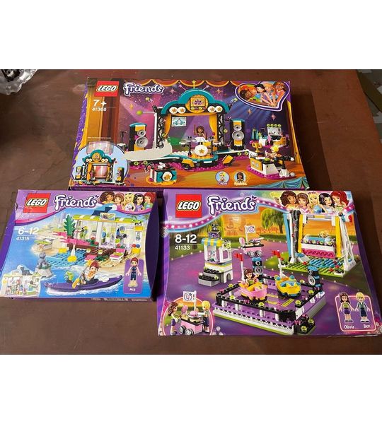 LEGO Friends pakket 41368+ 41315+41133 Andrea’s talentenjacht, Heartlake surfshop en Pretpark botsauto's