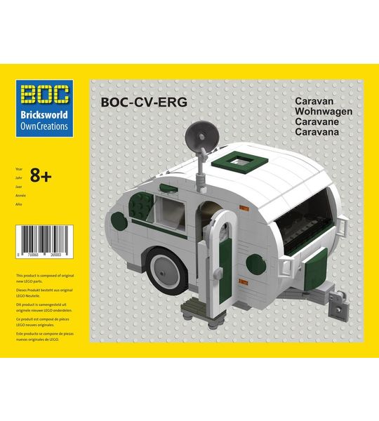 Bricksworld BOC-CV-ERG Caravan Enkelasser wit met groene accenten add-on voor LEGO® 10242 Mini Cooper