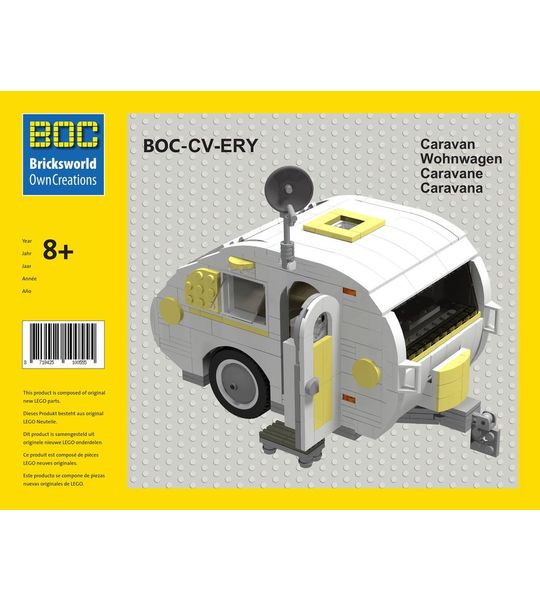 Bricksworld BOC-CV-ERY Caravan Enkelasser wit met gele accenten add-on voor LEGO® 10271 Fiat 500