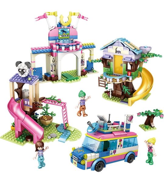 4 in 1 Funpark | Speelhuis | Friends | Boomhut | Glijbaan | Auto | Camper | Speelfiguren | Speeltuin | Speelplaats | Girls | Meiden | Meisjes | Playhouse | 664 Onderdelen | Geschikt voor LEGO