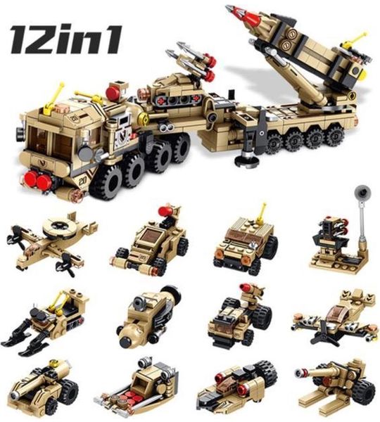 12 in 1 Raketwerper | Anti Aircraft | Militaire wagens | Defensie voertuigen | Tanks | Leger voertuigen | Army | Soldaten | Vrachtwagen | Boot | Vliegtuig | 549 Onderdelen Geschikt voor LEGO