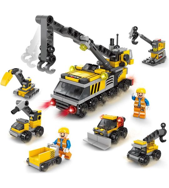 Bouwplaats | Takelwagen | Hijskraan | Werkplaats | Vrachtwagen | Bulldozer | Graafmachine | 131 Onderdelen | Geschikt voor LEGO