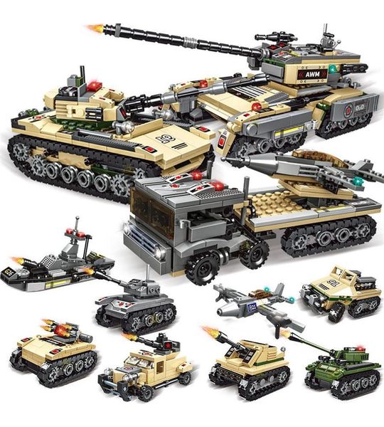 8 in 3 Defensievoertuigen | Militaire tanks  | Army vehicle | Leger Tank | Raketwerper | Soldaten - Militairen | Oorlog | Vrachtwagen | Boot | Vliegtuig | City | Technic | Creator | 1030 Onderdelen | Geschikt voor LEGO