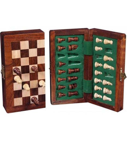 schaakset opklapbaar 25 cm hout bruin/cr√®me